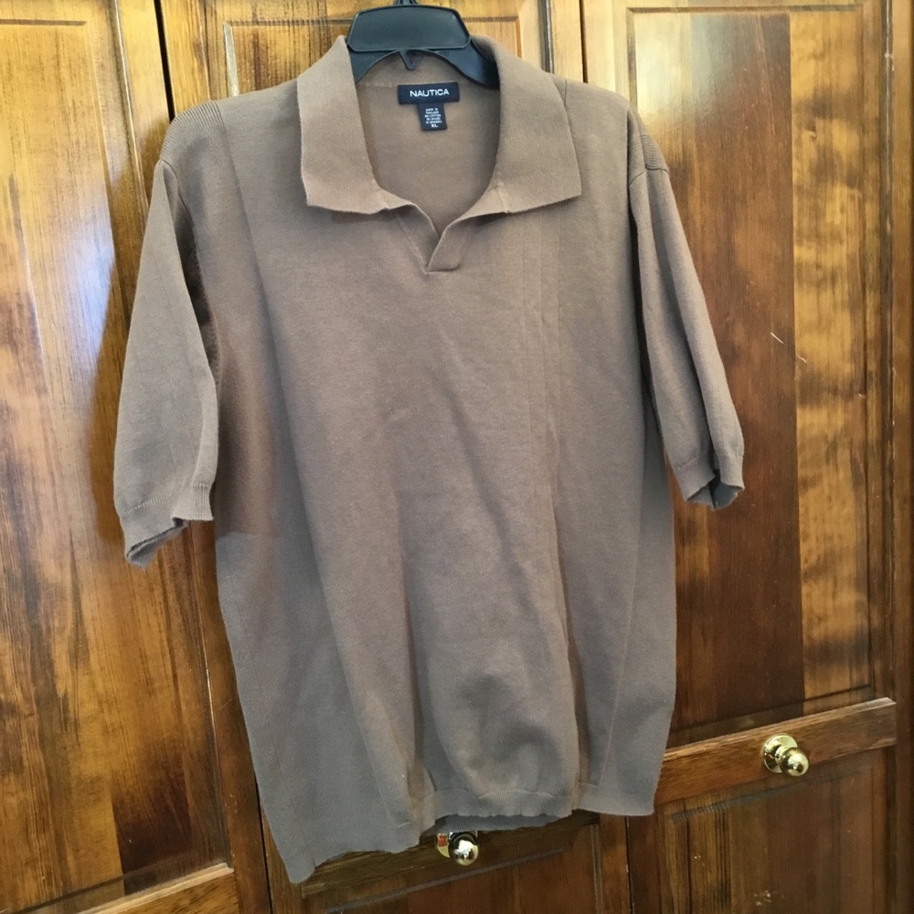 Nautica Men's Brown Shirt, Size XL, vertical weave accent sides, cotton blend